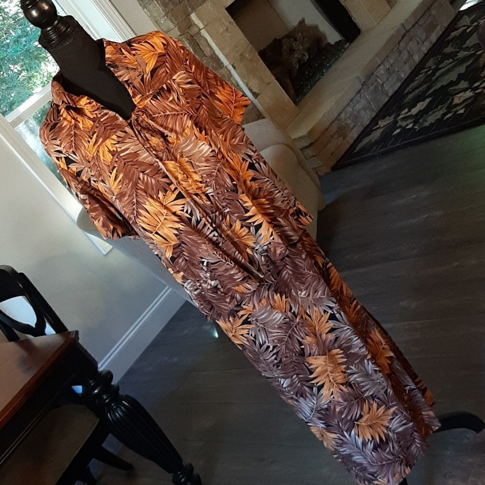R&K Brown and Tan Palm Leaf Print Maxi Dress with Cover Up